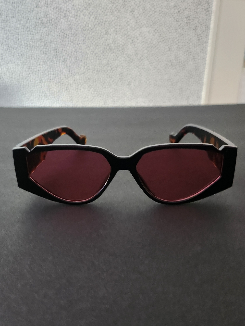Black & Tortoiseshell Sunglasses with Red Lenses